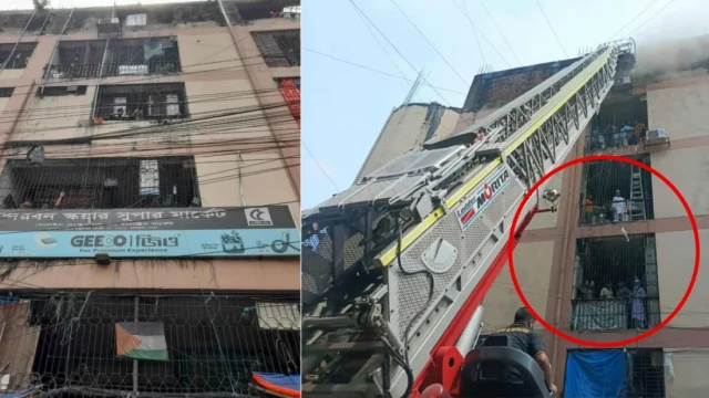 মাইকে ঘোষণার পরও ভবন নামেনি অনেকেই, বাইরে উৎসুক জনতার ভিড়