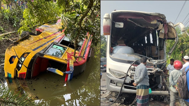 দাঁড়িয়ে থাকা বাসে চলন্ত বাসের ধাক্কা, আহত ২০