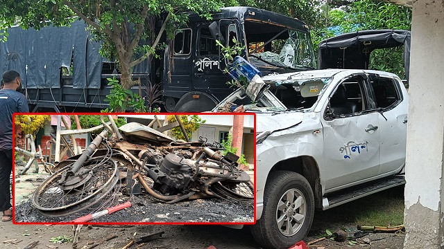 ভাঙ্গায় পুলিশের ৪ গাড়ি ভাঙচুর, পুড়েছে ১১ মোটরসাইকেল