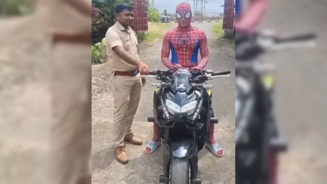 ‘স্পাইডারম্যান’ সেজে বাইক নিয়ে রাস্তায় যুবক, জরিমানা ১৫ হাজার