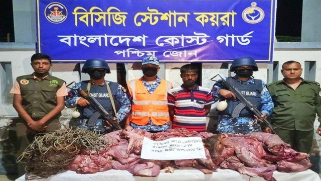কয়রায় ১০৩ কেজি হরিণের মাংস সহ ১ শিকারী গ্রেফতার