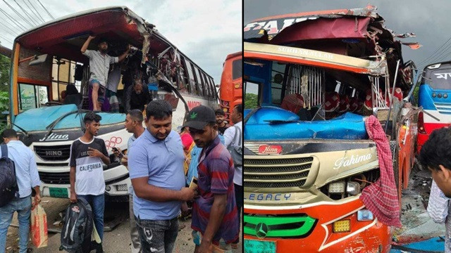 নরসিংদীতে দুই বাসের মুখোমুখি সংঘর্ষে নিহত ১